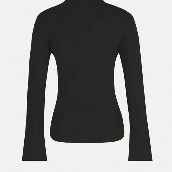 Black Casual Women's Button Cross Design Long Sleeve Sweater Asymmetric Pullover - Picture 2 of 3